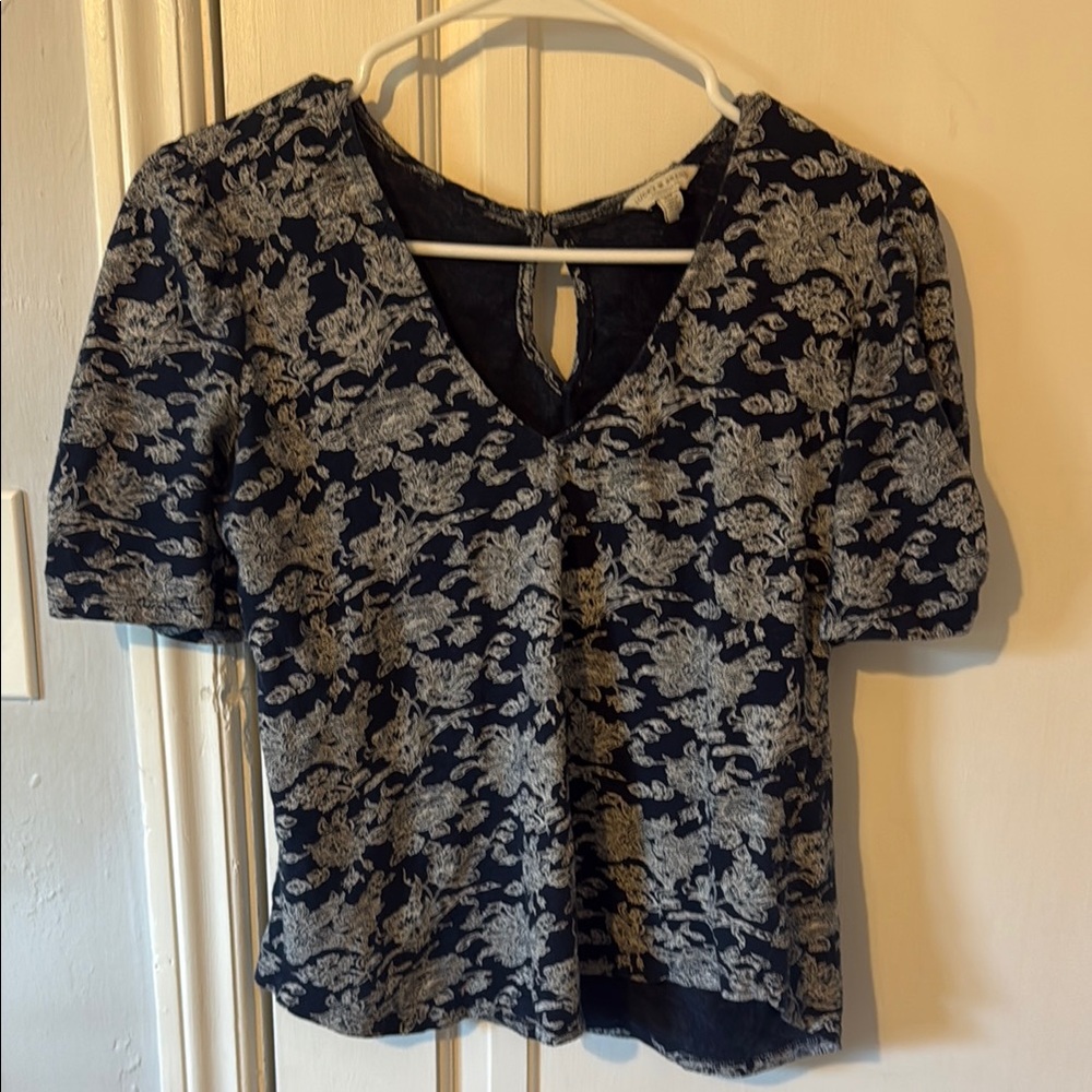 Lucky Brand Blue and White Puff Sleeve Blouse Size S